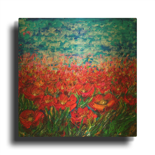 'Red Poppy Field' By Lena Owens Gold Metal Wall Art