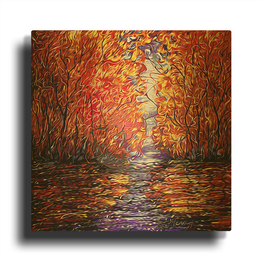 'Red Trees Reflection Abstract' By Lena Owens Gold Metal Wall Art