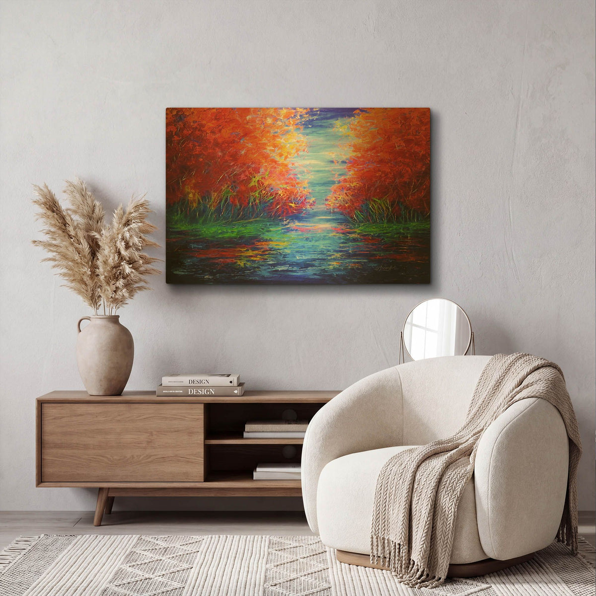 'Reflection Of Red Trees' By Lena Owens Gold Metal Wall Art