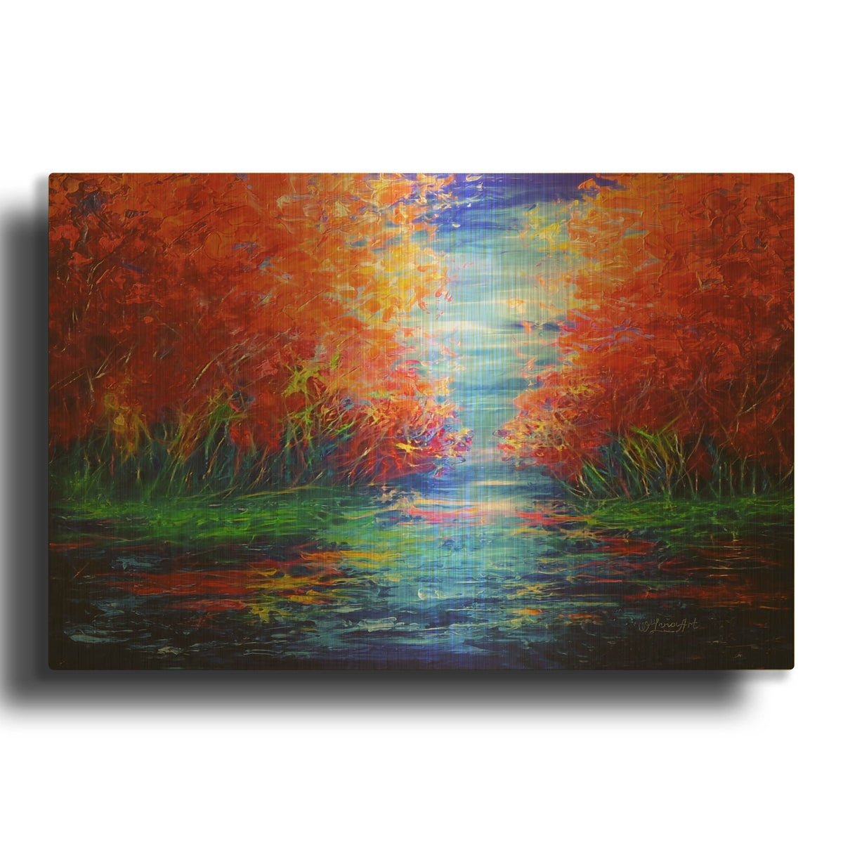 'Reflection Of Red Trees' By Lena Owens Gold Metal Wall Art