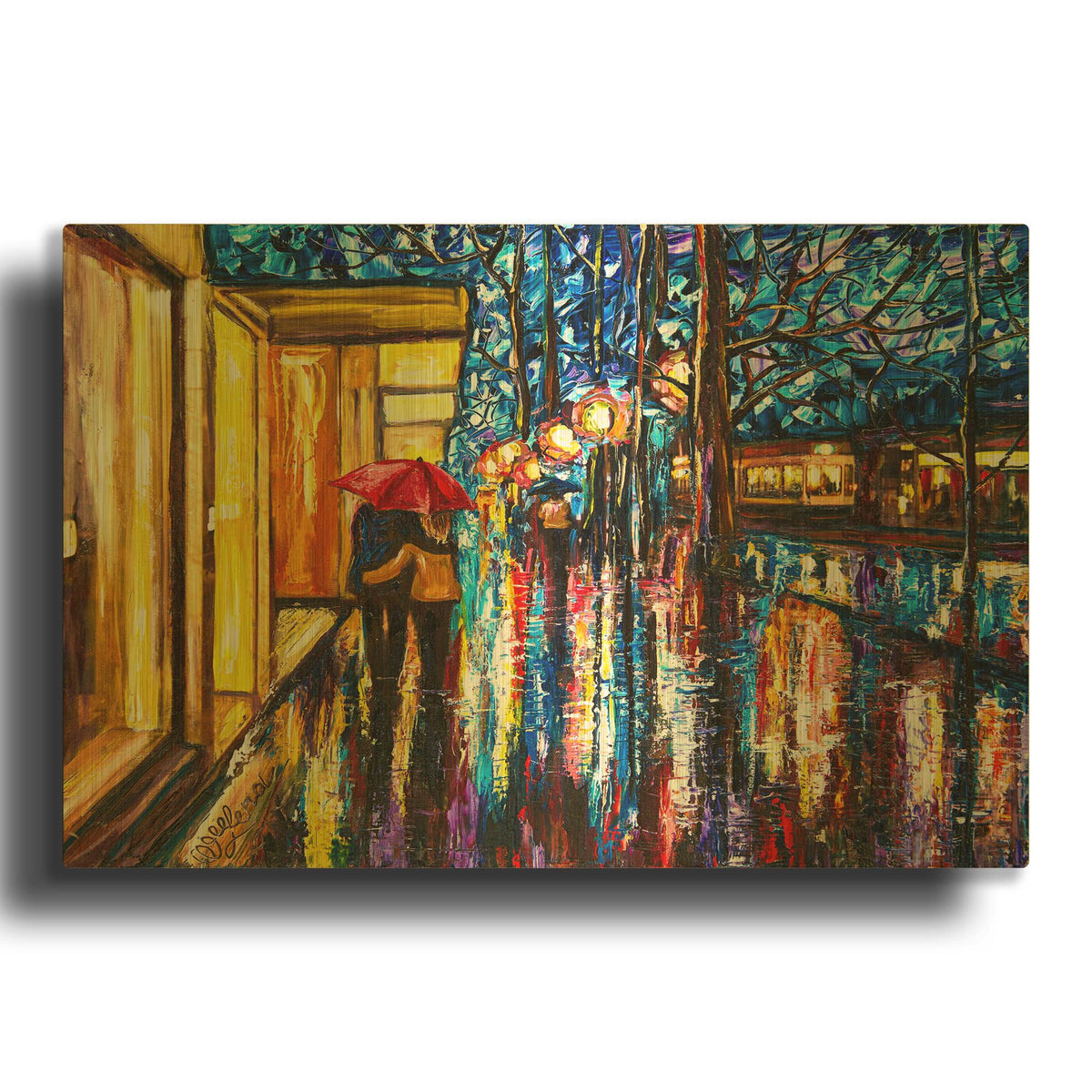 'September Romance Walking Couple' By Lena Owens Gold Metal Wall Art