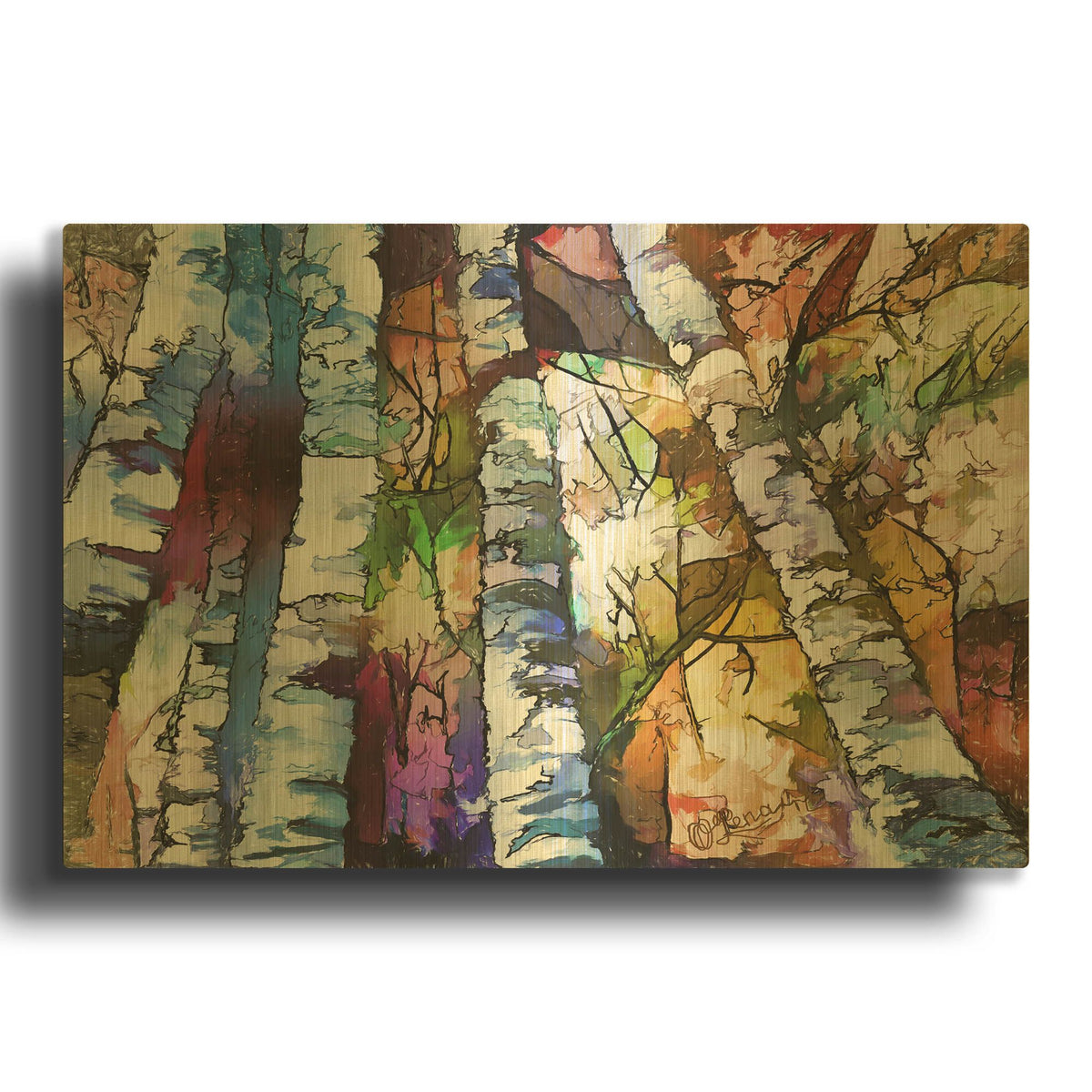 'White Aspen and Birch Trees' By Lena Owens Gold Metal Wall Art