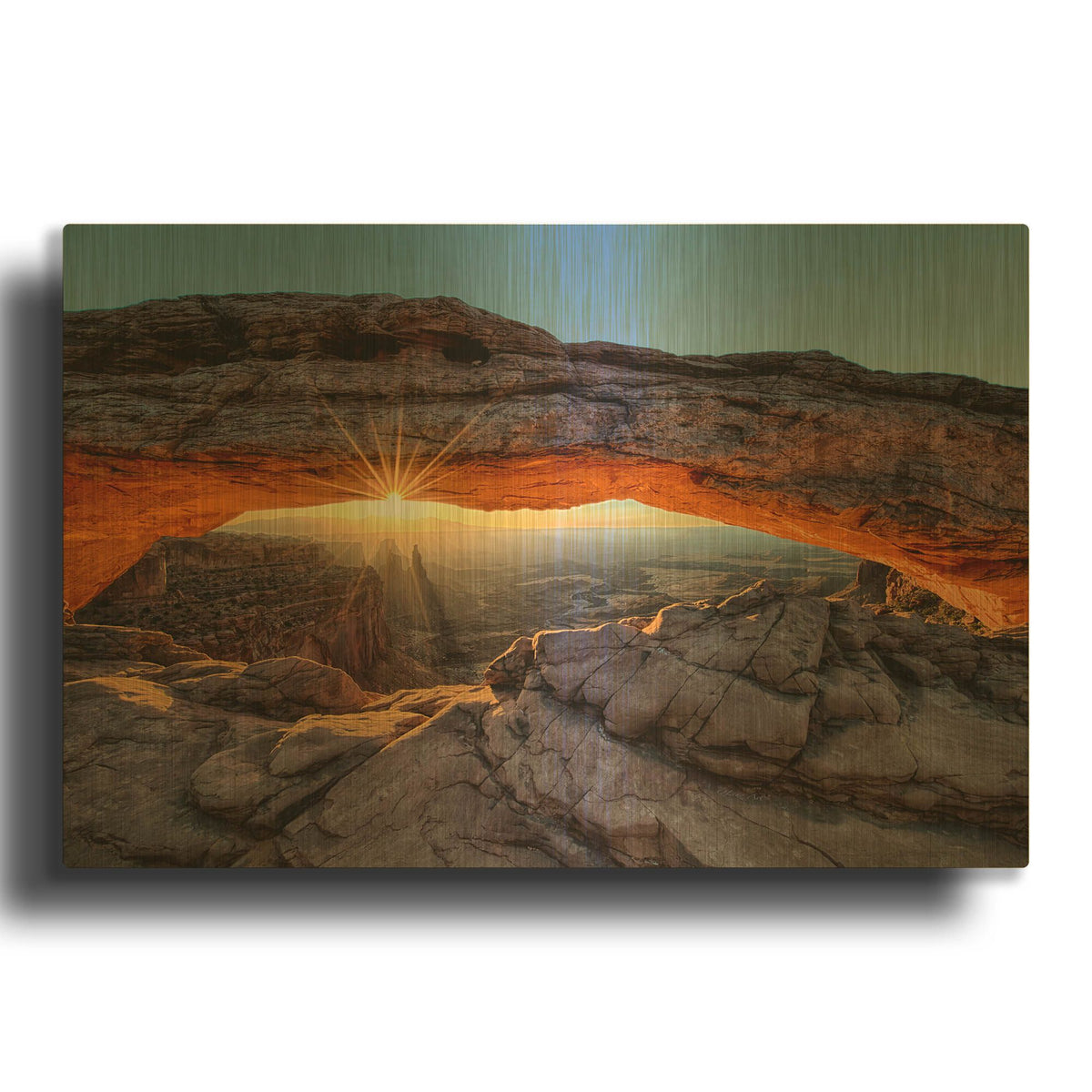 'Mesa Arch Sunburst Moab Utah copy' By Lena Owens Gold Metal Wall Art