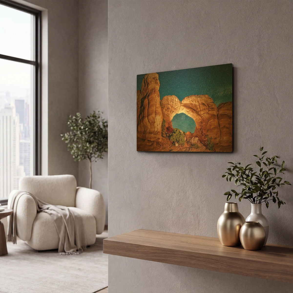'Night Sky with Camel-like Rock Formations' By Lena Owens Gold Metal Wall Art