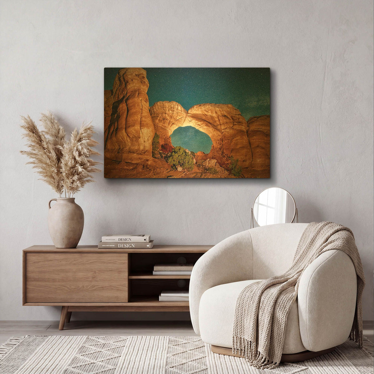 'Night Sky with Camel-like Rock Formations' By Lena Owens Gold Metal Wall Art