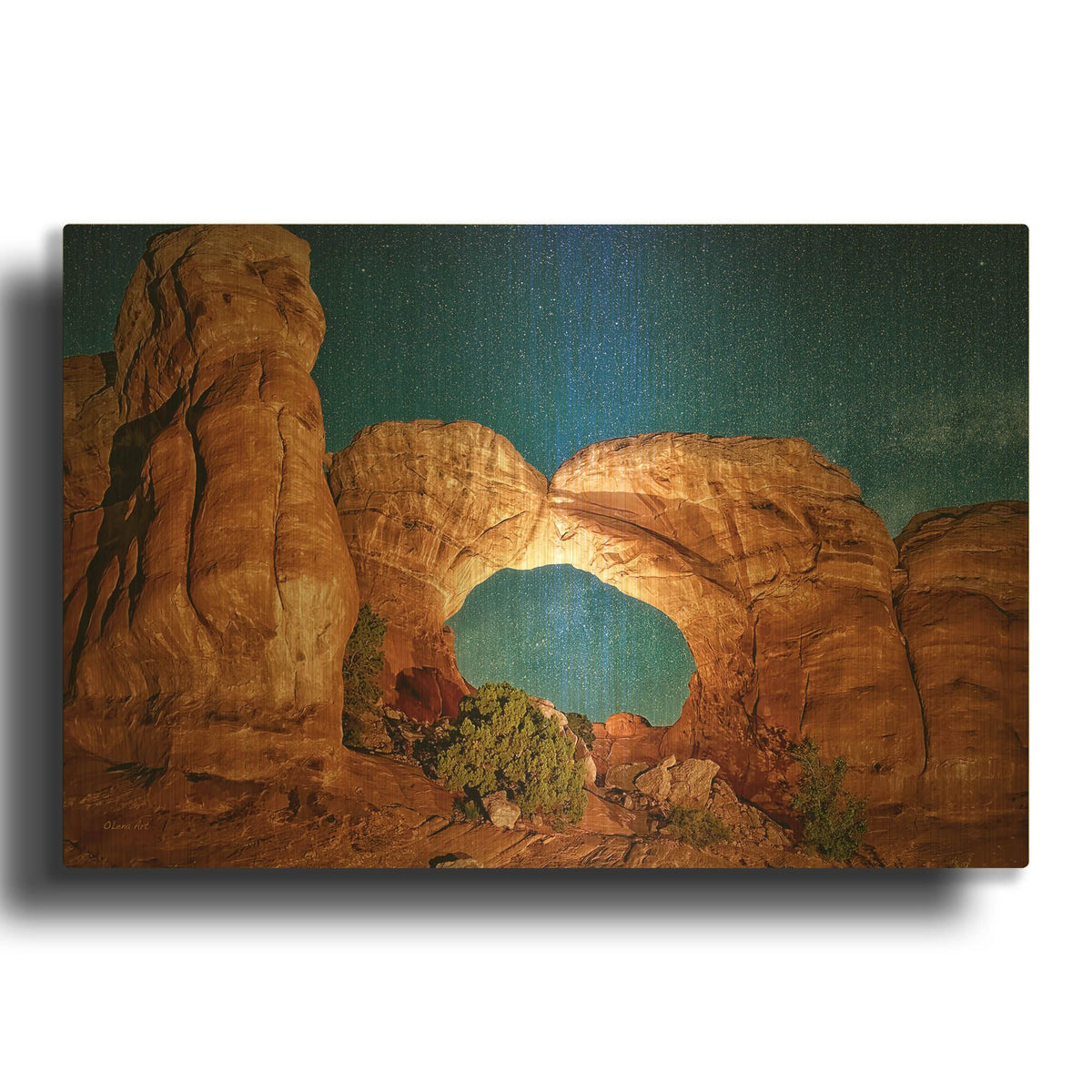 'Night Sky with Camel-like Rock Formations' By Lena Owens Gold Metal Wall Art