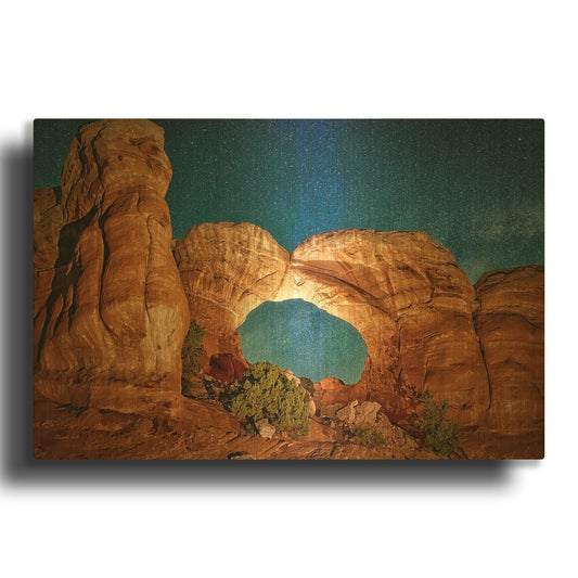 'Night Sky with Camel-like Rock Formations' By Lena Owens Gold Metal Wall Art