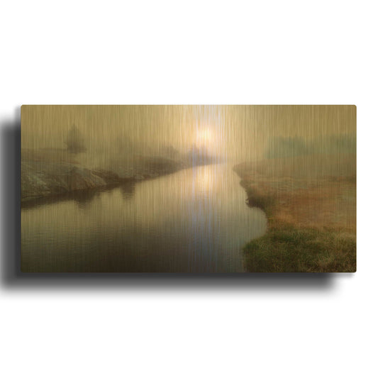 'Panoramic View of a Foggy River at Dawn' By Lena Owens Gold Metal Wall Art