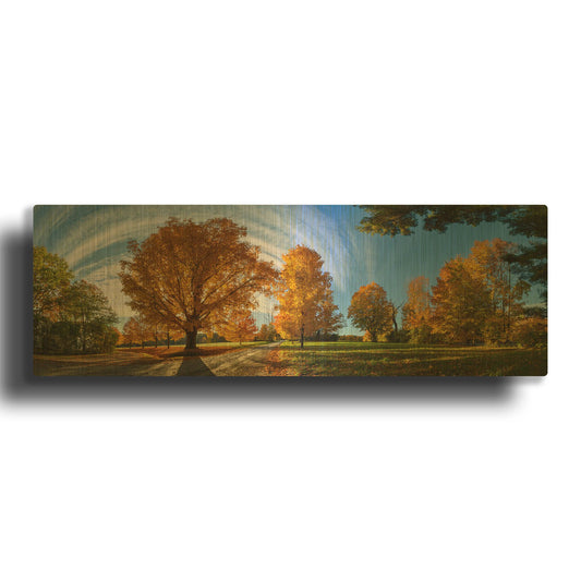 'At Countryside Rural Road New England Panorama' By Lena Owens Gold Metal Wall Art