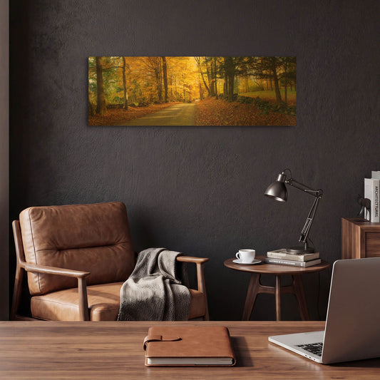 'Countryside Road Woodstock Vermont Panorama' By Lena Owens Gold Metal Wall Art