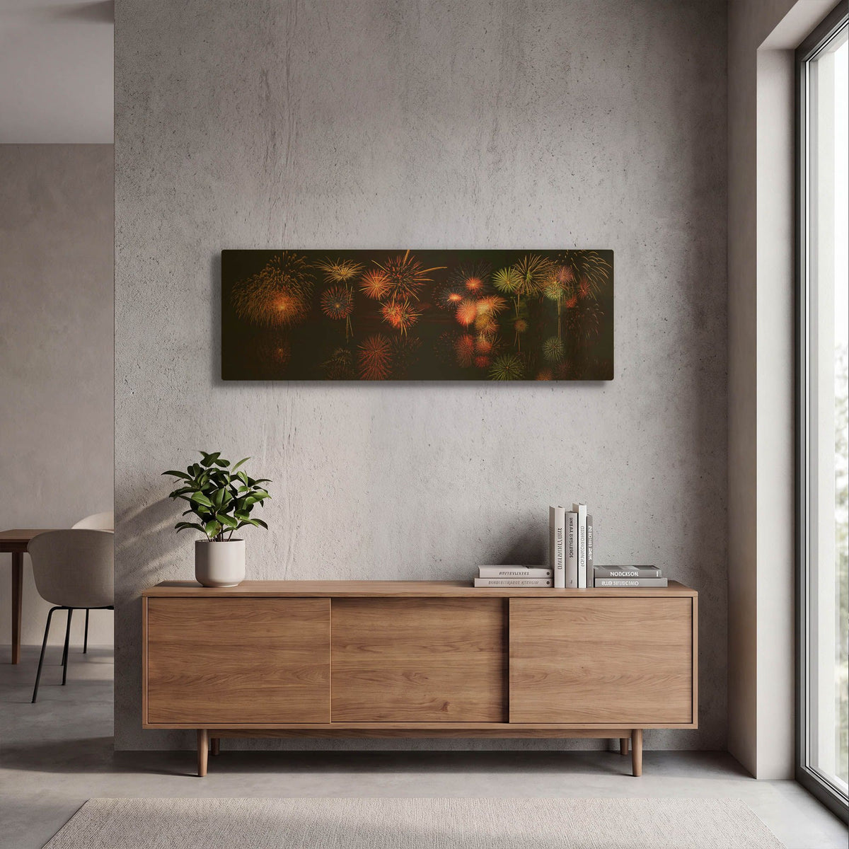 'Fireworks Reflection In Water Panorama' By Lena Owens Gold Metal Wall Art