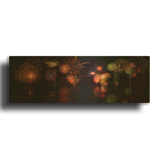 'Fireworks Reflection In Water Panorama' By Lena Owens Gold Metal Wall Art