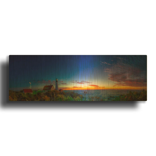'Portland Maine Head Light At Dawn Panorama' By Lena Owens Gold Metal Wall Art