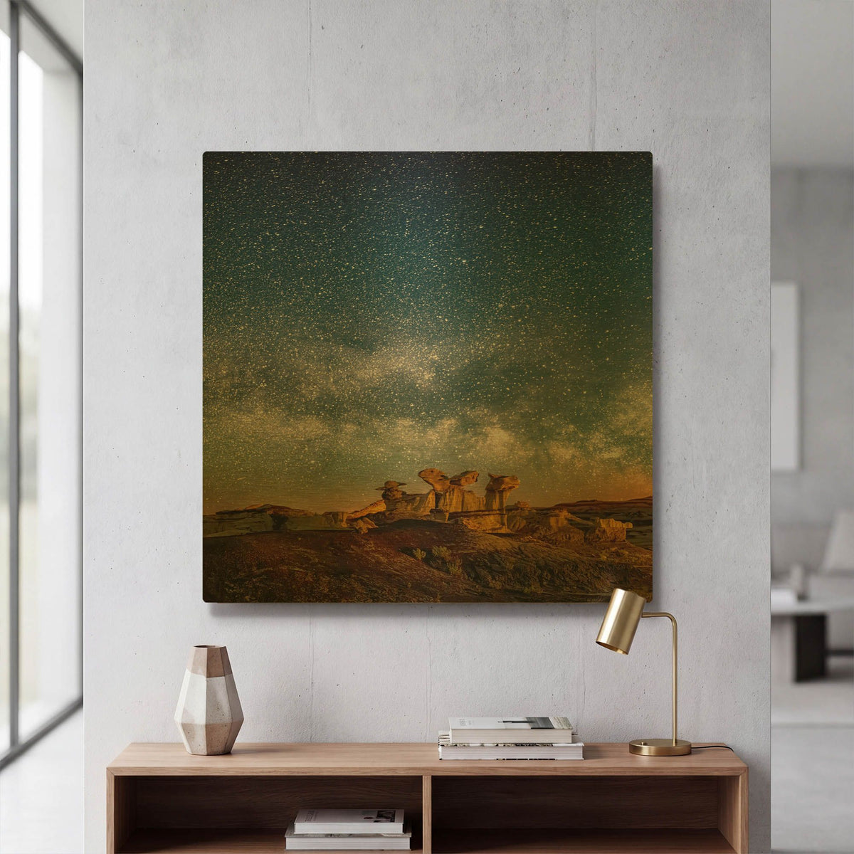'Bisti Badlands Hoodoos Under New Mexico Starry Night Square' By Lena Owens Gold Metal Wall Art