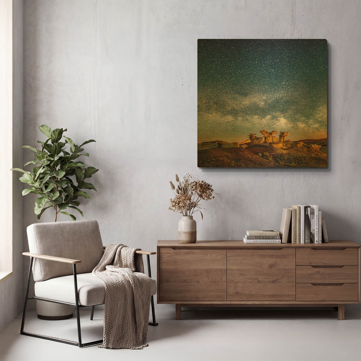 'Bisti Badlands Hoodoos Under New Mexico Starry Night Square' By Lena Owens Gold Metal Wall Art