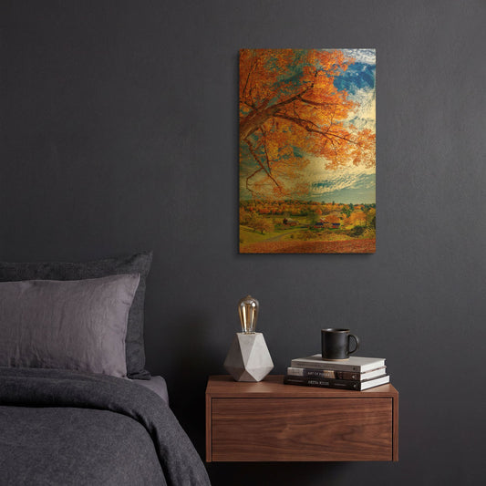 'Sleepy Hollow Farm Vermont Autumn' By Lena Owens Gold Metal Wall Art