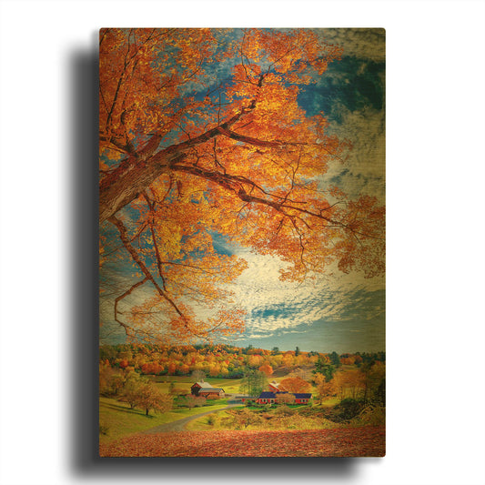 'Sleepy Hollow Farm Vermont Autumn' By Lena Owens Gold Metal Wall Art