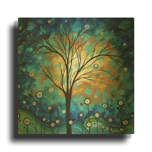 'Blue Fields' By Megan Duncanson Gold Metal Wall Art