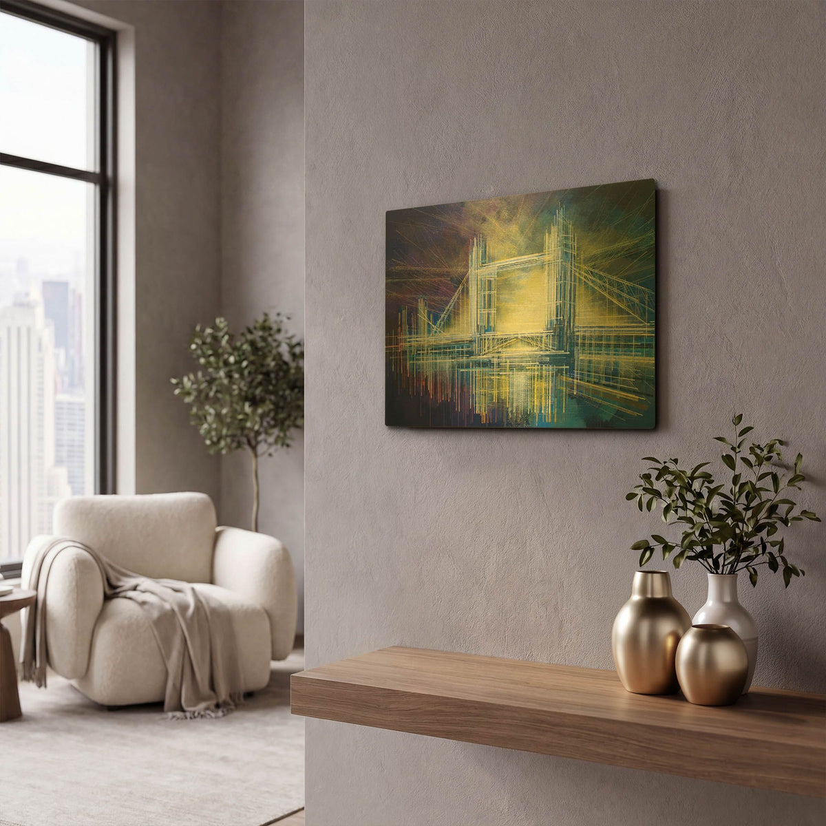'Tower Bridge At Midnight' By Marc Todd Gold Metal Wall Art