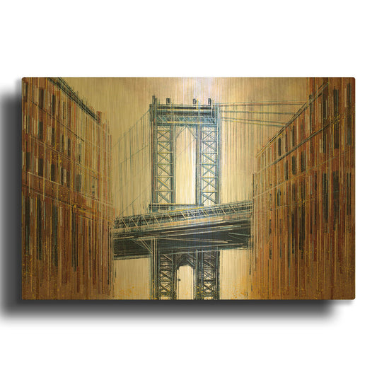 'The Manhattan Bridge at Sunset' By Marc Todd Gold Metal Wall Art