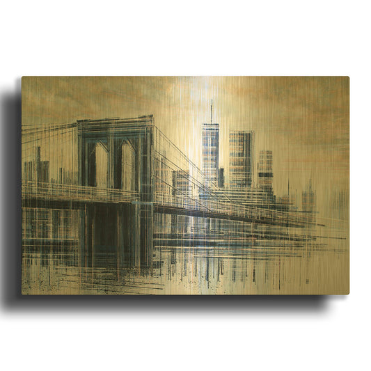 'The Manhattan Bridge At Sunset 1' By Marc Todd Gold Metal Wall Art