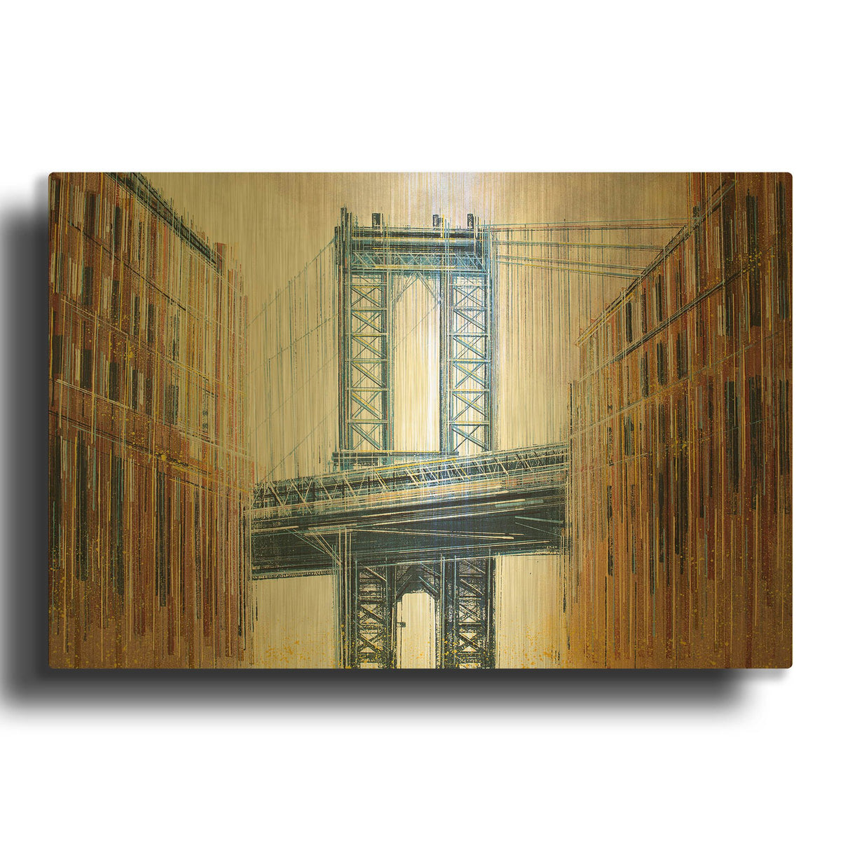 'The Manhattan Bridge at Sunset 2' By Marc Todd Gold Metal Wall Art