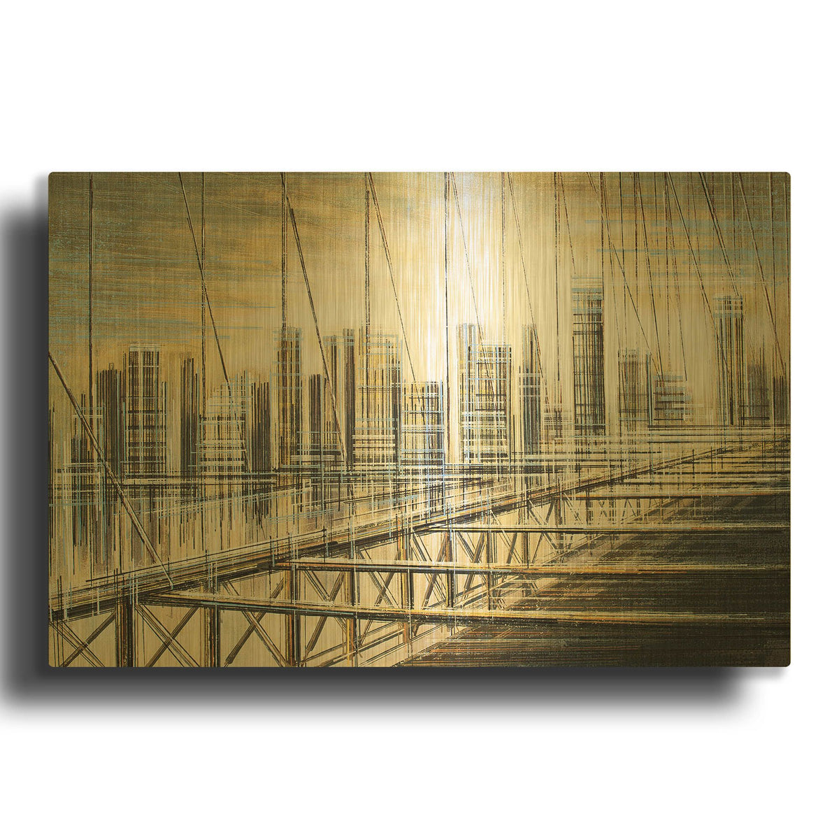 'The Brooklyn Bridge At Dusk' By Marc Todd Gold Metal Wall Art