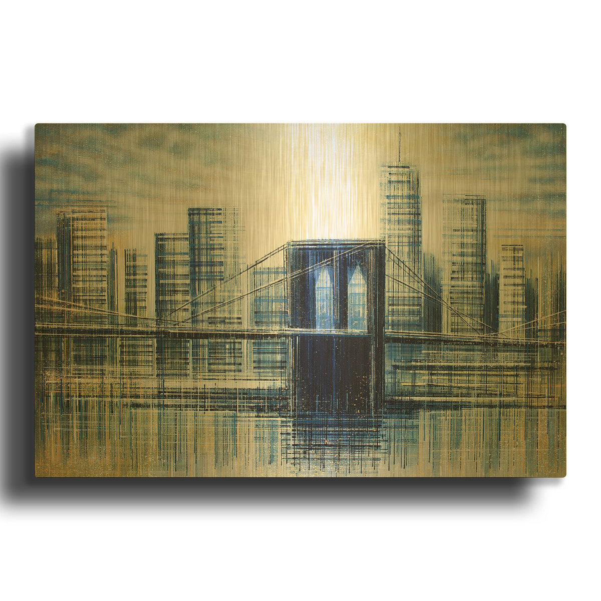 'Brooklyn Bridge at Dusk' By Marc Todd Gold Metal Wall Art
