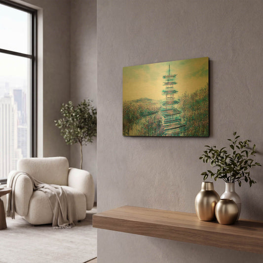 'Japanese Temple At Twilight' By Marc Todd Gold Metal Wall Art