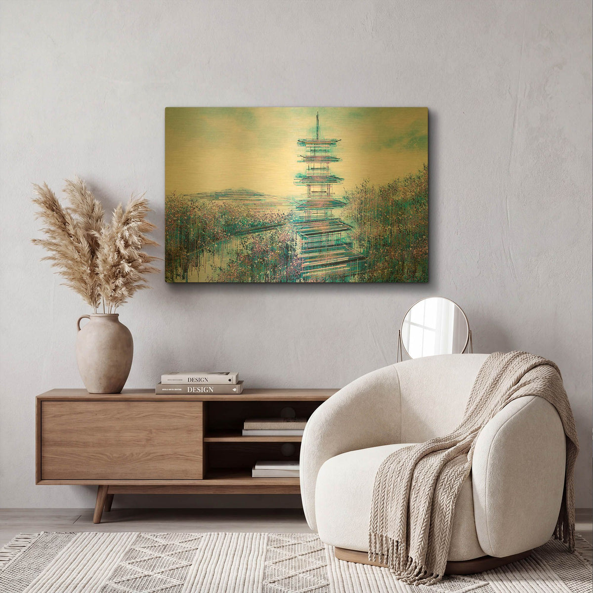 'Japanese Temple At Twilight' By Marc Todd Gold Metal Wall Art