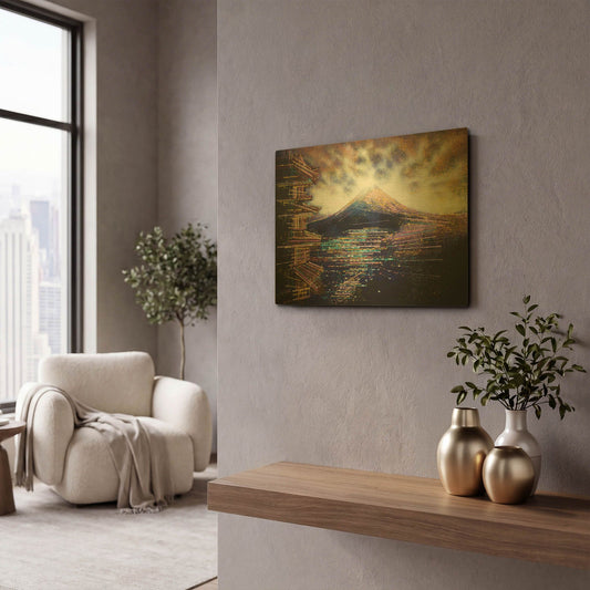 'Mount Fuji and Tokyo as Night Falls' By Marc Todd Gold Metal Wall Art