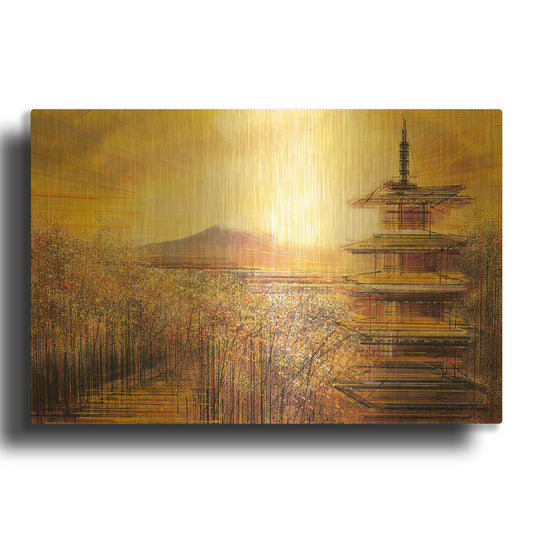 'Japan, Mount Fuji Under A Golden Sunset' By Marc Todd Gold Metal Wall Art