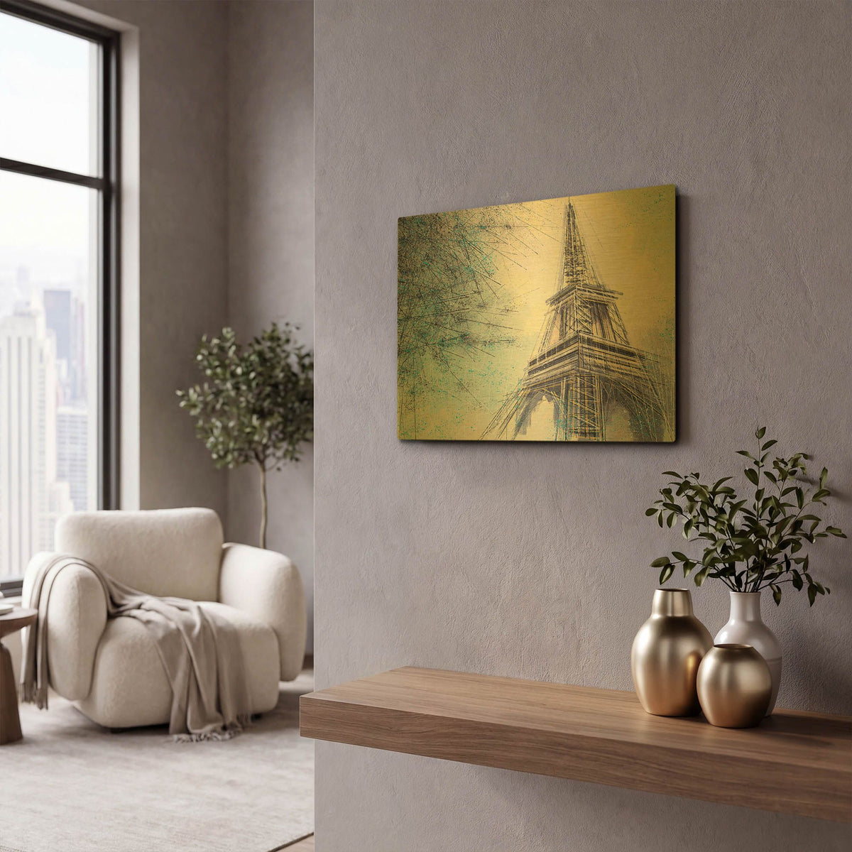 'The Eiffel Tower At Dusk 2' By Marc Todd Gold Metal Wall Art