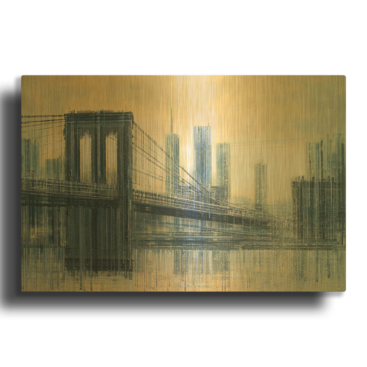 'The Brooklyn Bridge As The Sun Sets' By Marc Todd Gold Metal Wall Art