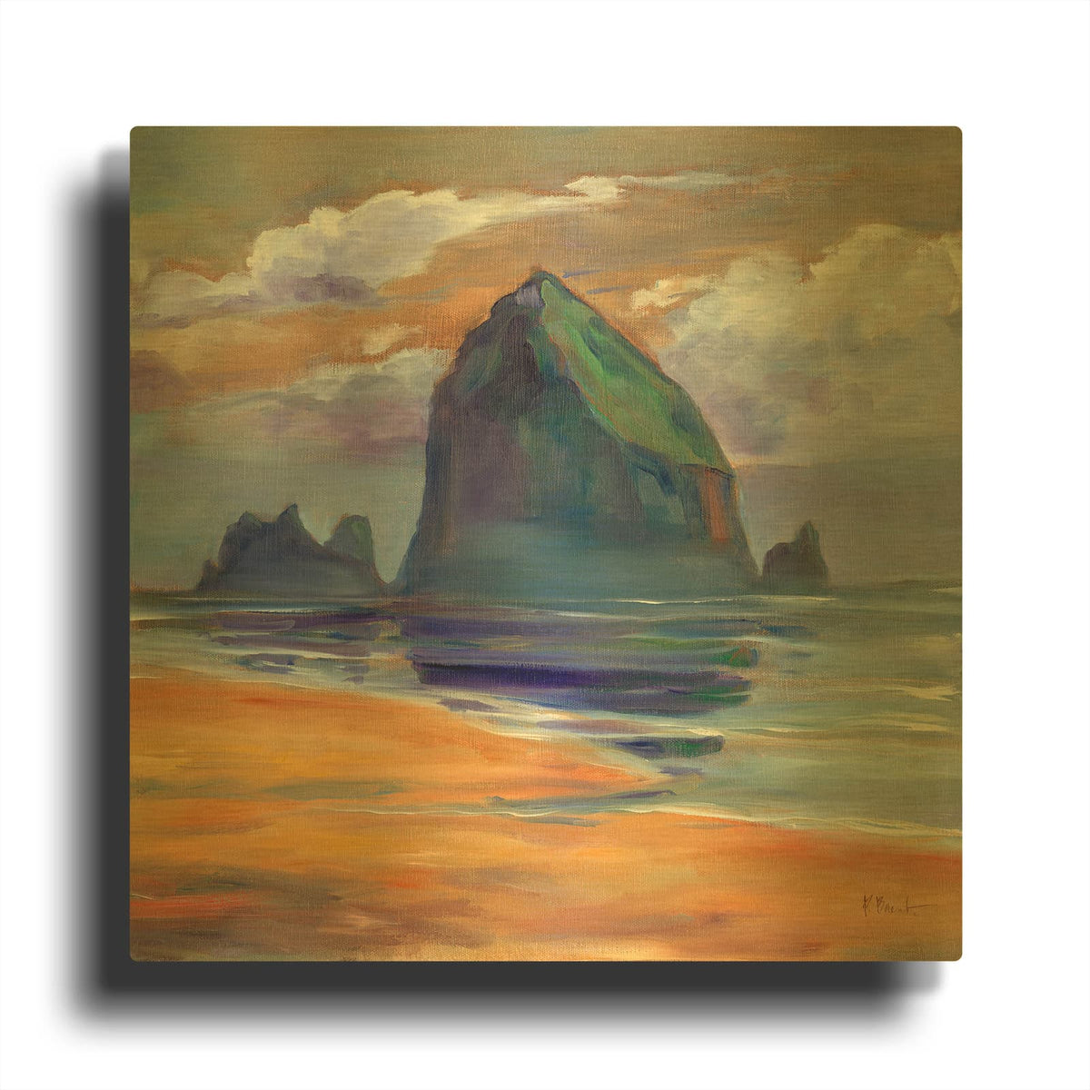 'Haystack Rock Reflections' By Paul Brent Gold Metal Wall Art