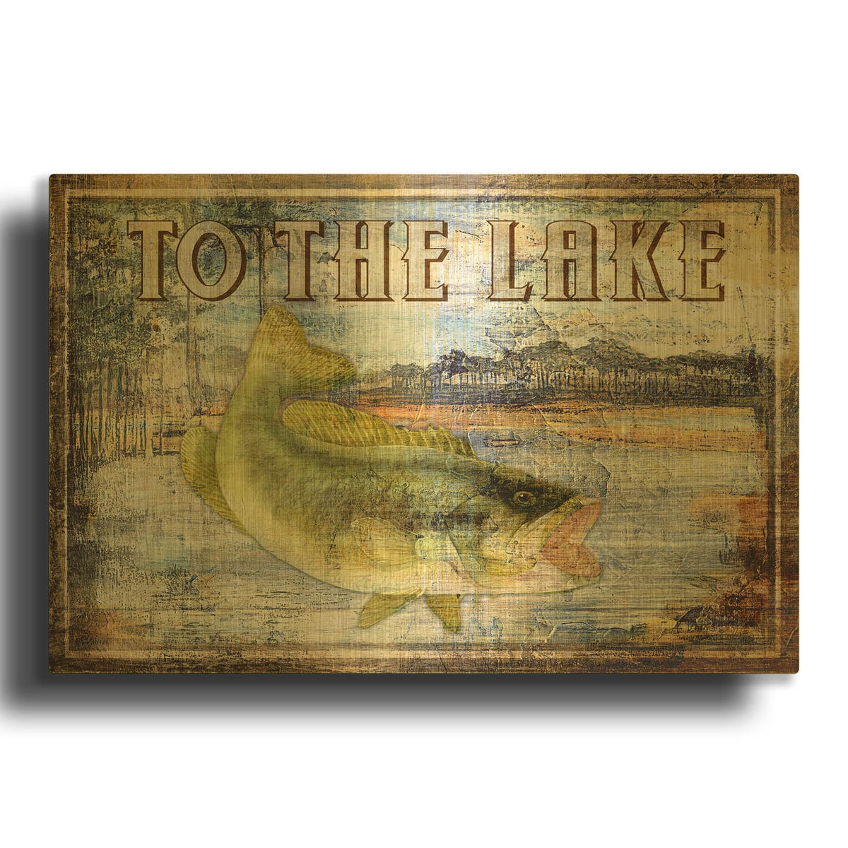 'Fish Signs-Bass' By Paul Brent Gold Metal Wall Art