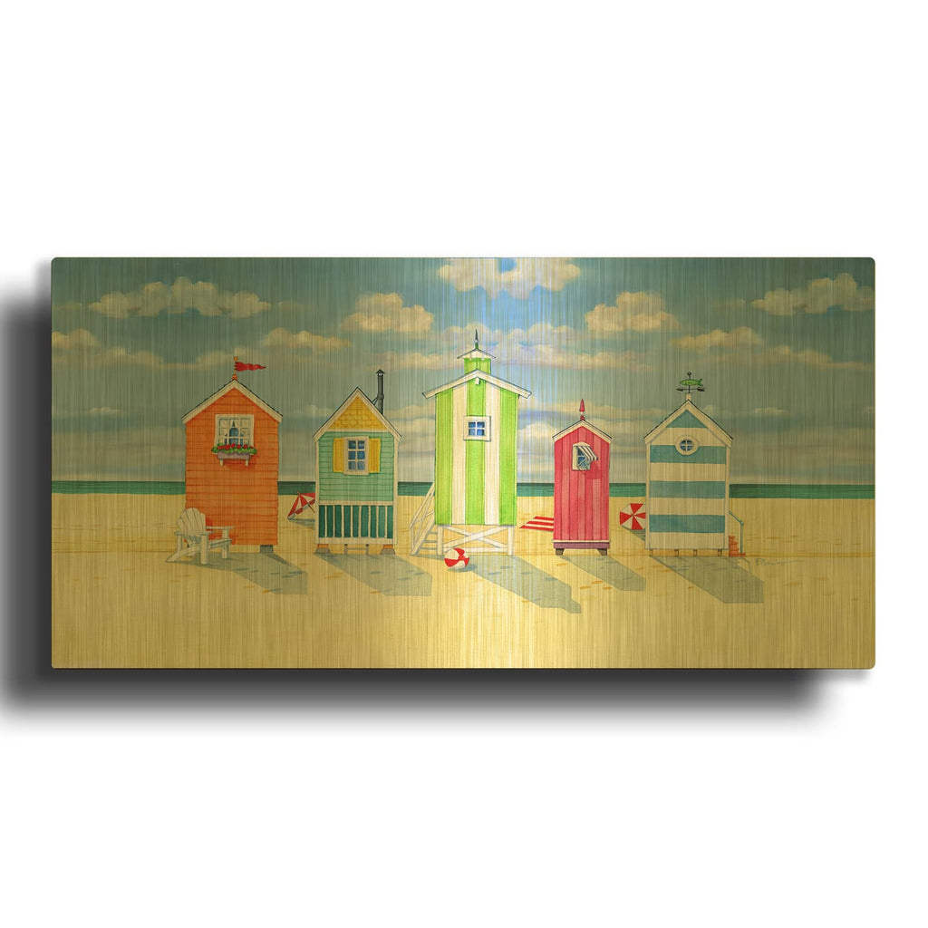 'Brighton Beach Huts' By Paul Brent Gold Metal Wall Art