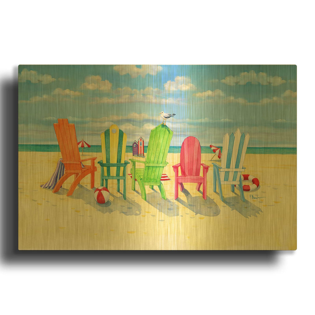 'Brighton Beach Chairs' By Paul Brent Gold Metal Wall Art
