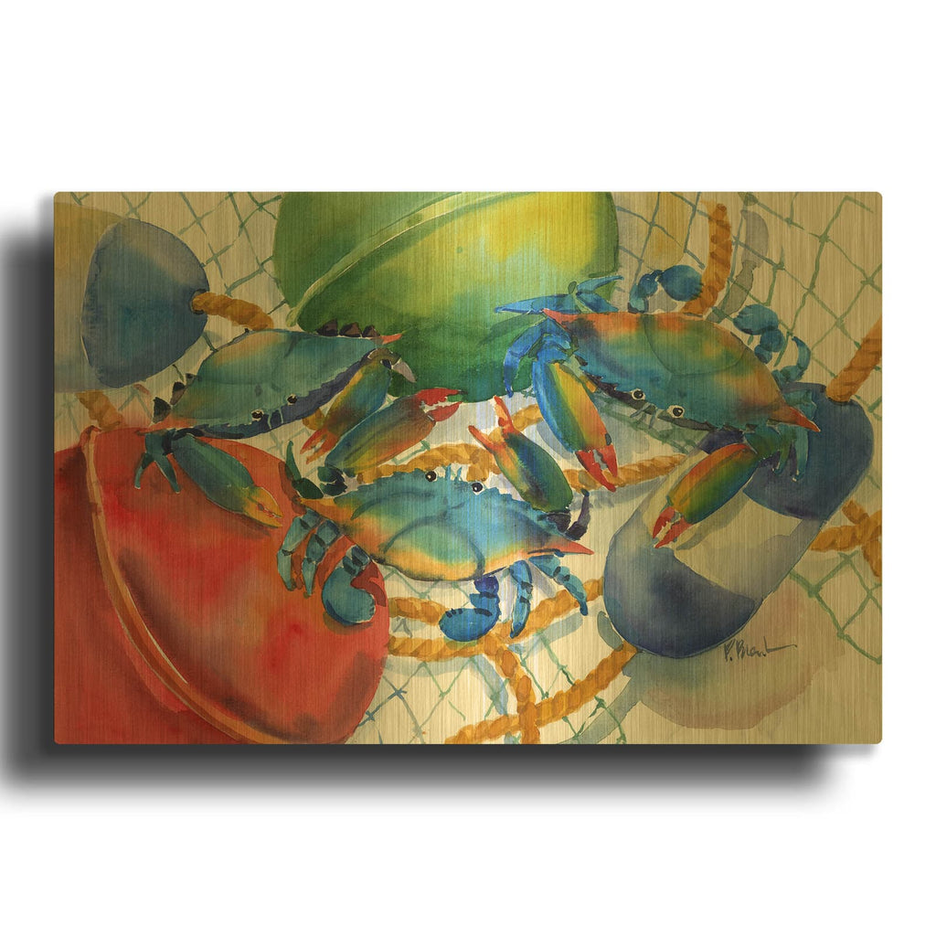 'Crabs and Floats' By Paul Brent Gold Metal Wall Art