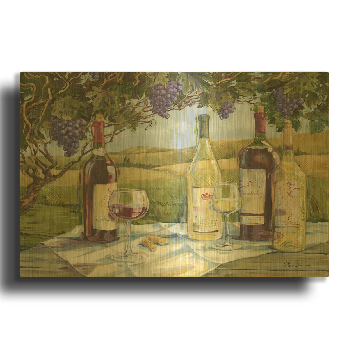 'Vineyard Wine Tasting' By Paul Brent Gold Metal Wall Art