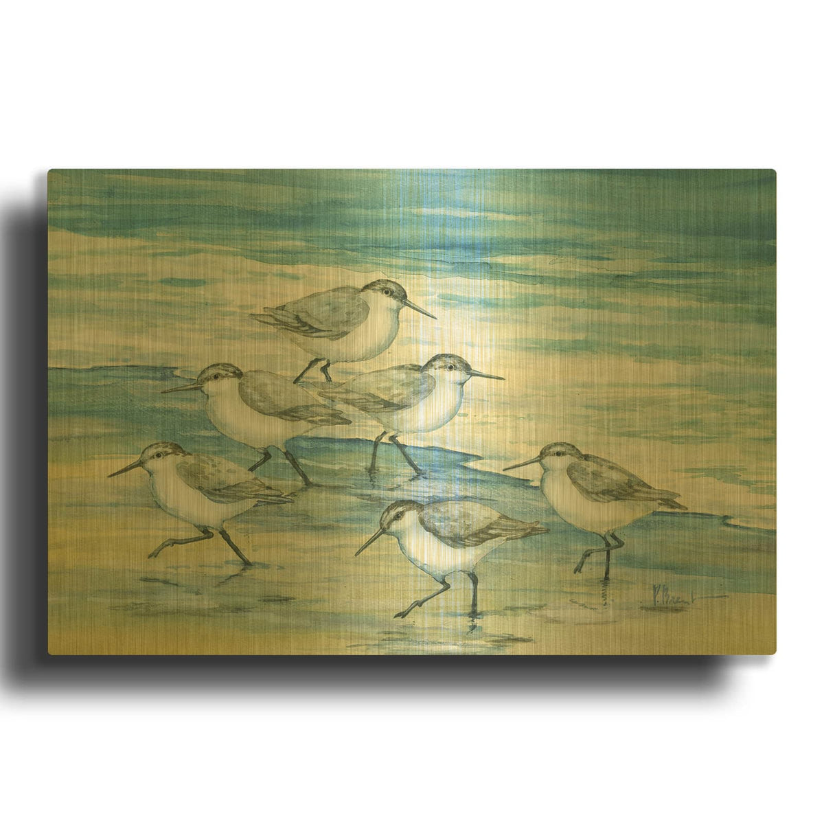 'Surfside Sandpipers' By Paul Brent Gold Metal Wall Art