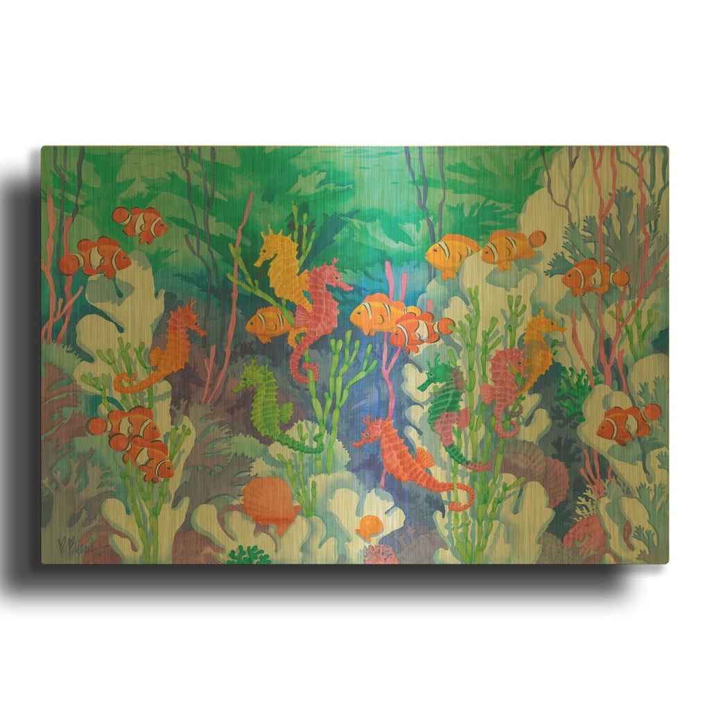 'Seahorse Lagoon' By Paul Brent Gold Metal Wall Art