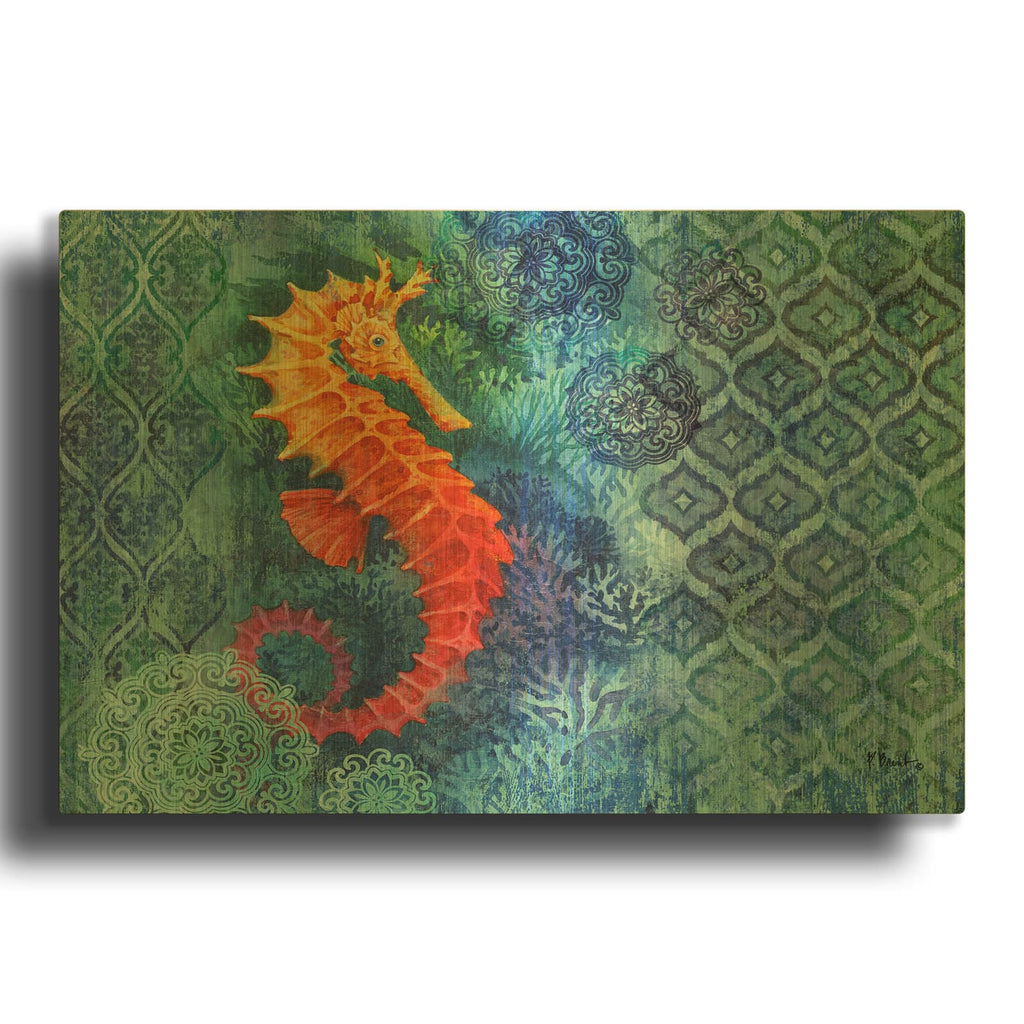 'Seahorse Batik' By Paul Brent Gold Metal Wall Art