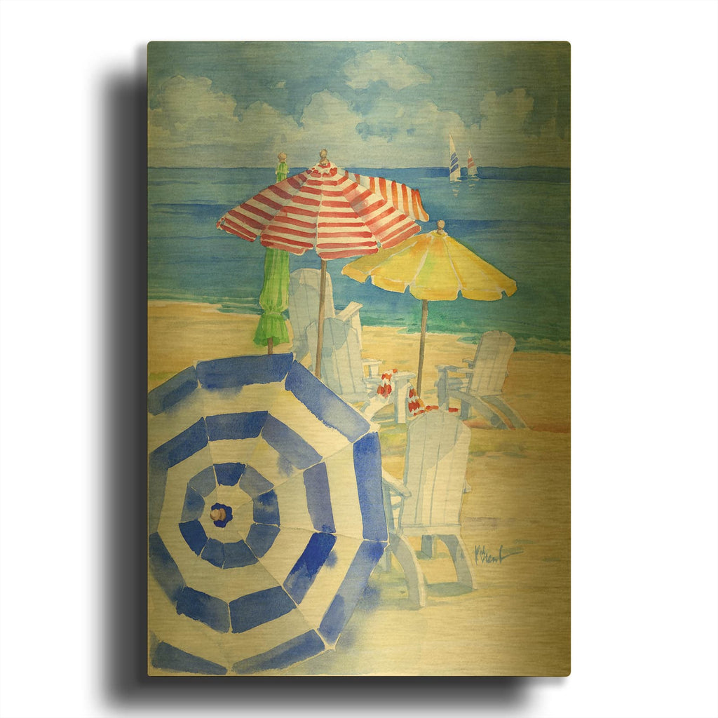 'Watercolor Beach Vertical' By Paul Brent Gold Metal Wall Art
