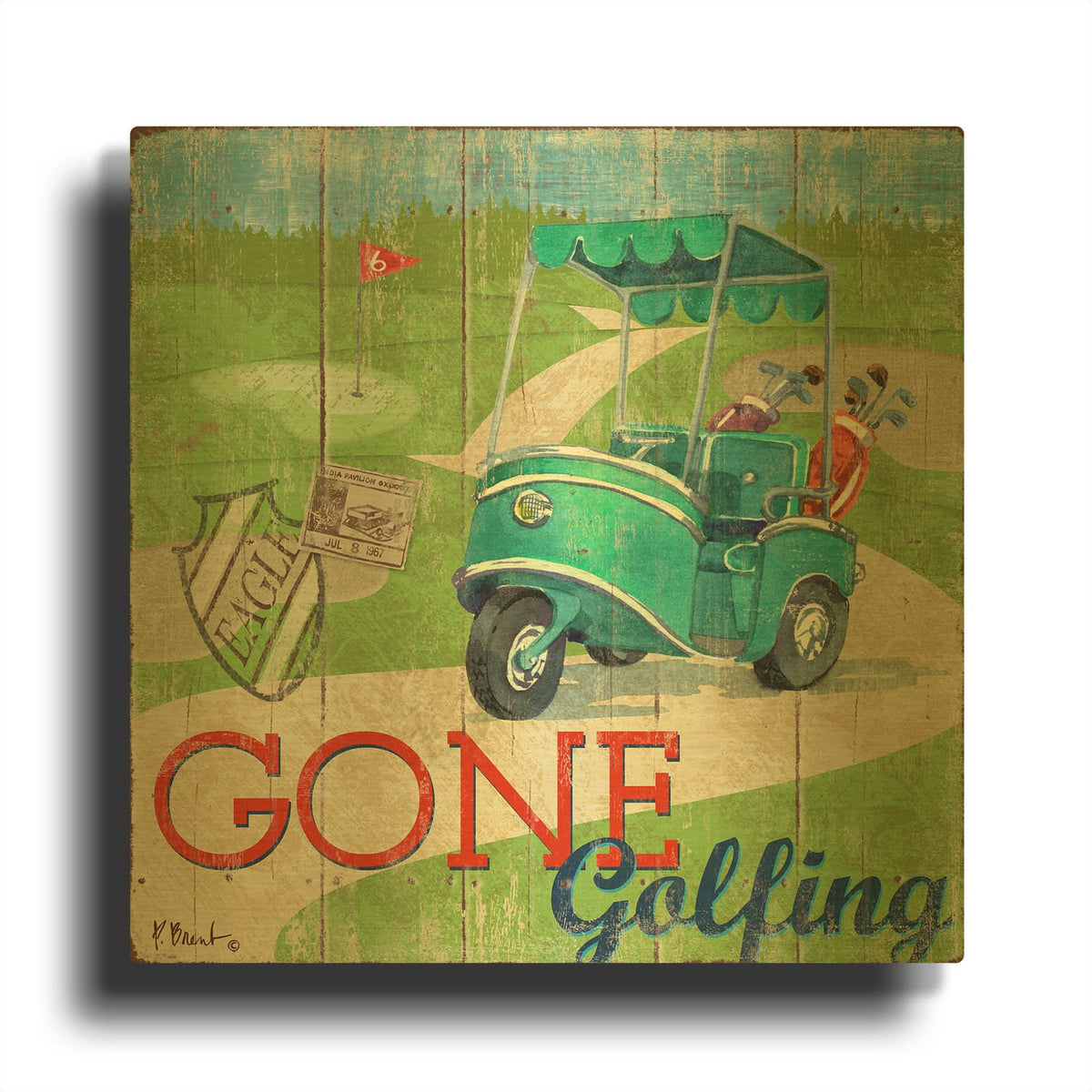 'Golf Time IV' By Paul Brent Gold Metal Wall Art