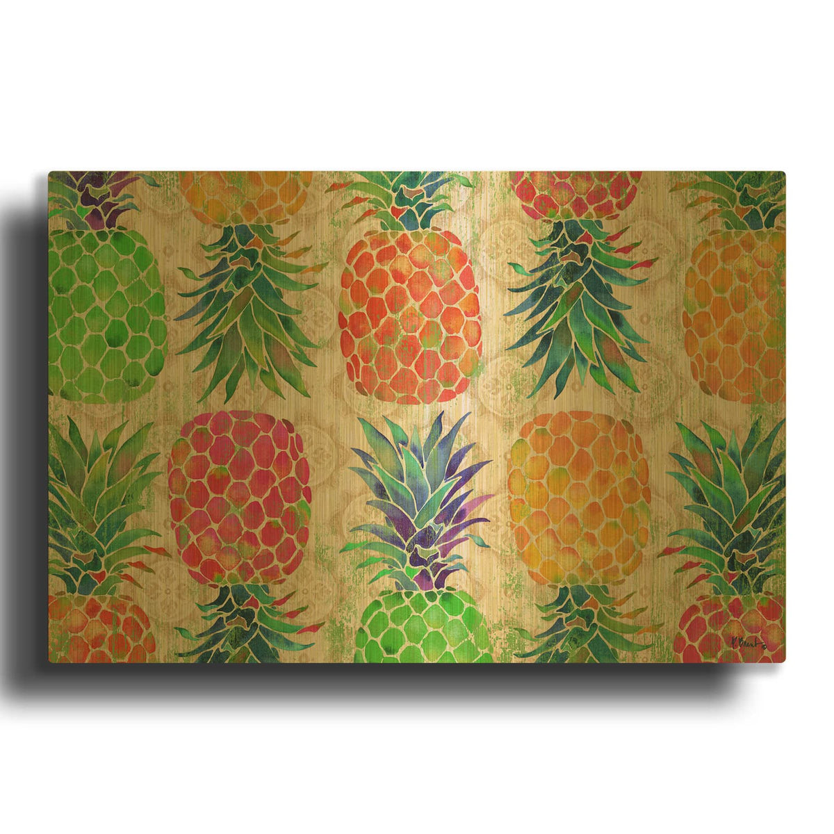 'Fruit Ikat Horizontal' By Paul Brent Gold Metal Wall Art