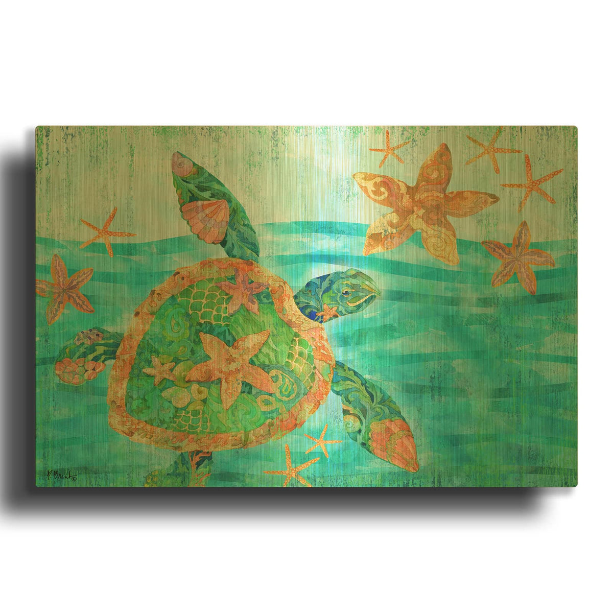 'Nassau Turtle Horizontal I' By Paul Brent Gold Metal Wall Art