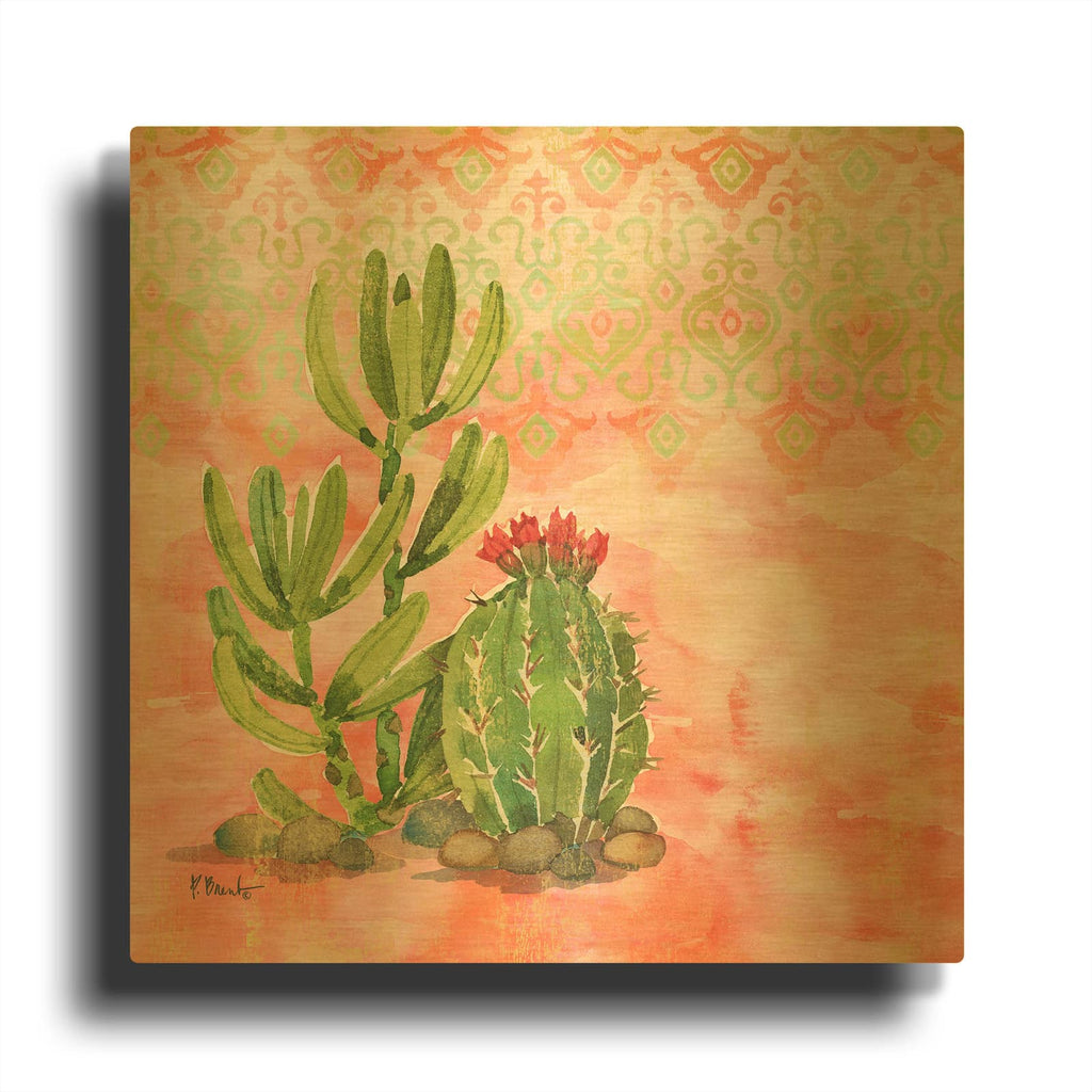 'Cactus III - Coral' By Paul Brent Gold Metal Wall Art