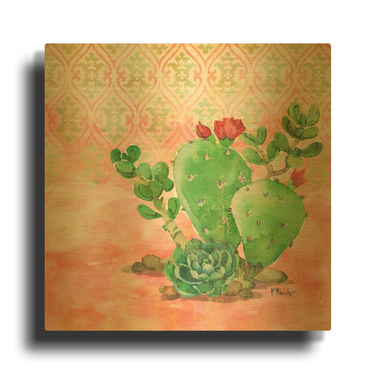 'Cactus IV - Coral' By Paul Brent Gold Metal Wall Art
