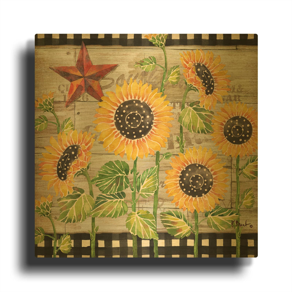 'Farmhouse Sunflowers' By Paul Brent Gold Metal Wall Art